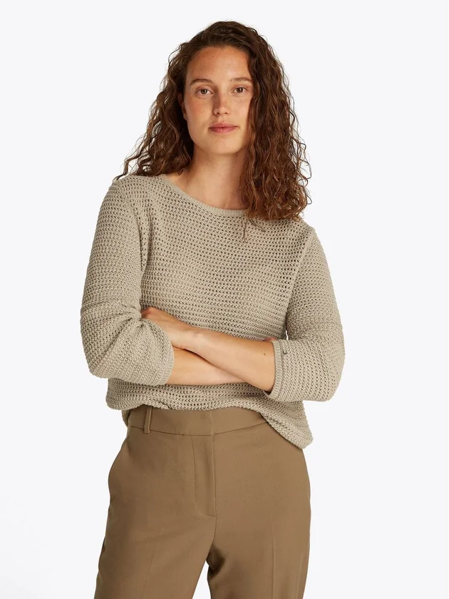 Pointelle Crochet Open Nk Ls Swt