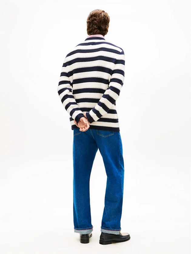 Crochet Block Stripe Crew Neck