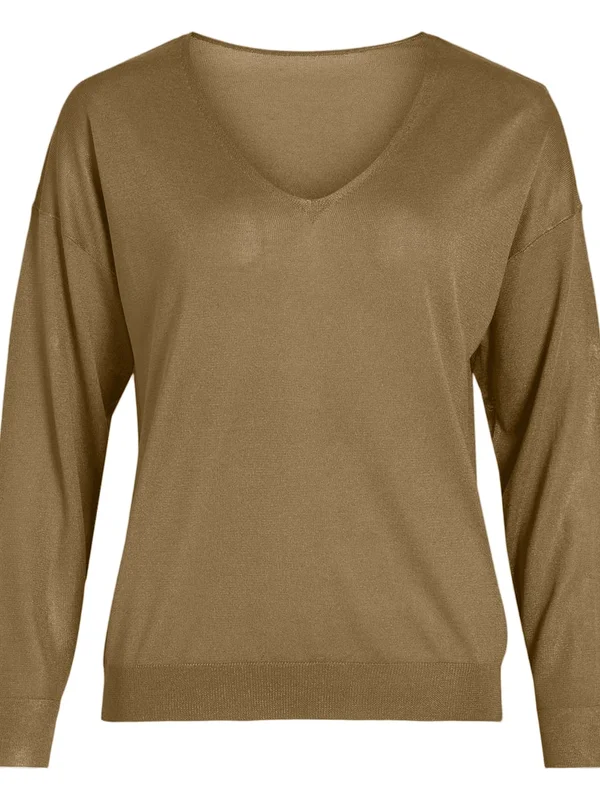 Vinovy L S V Neck Rev Knit Top Noos